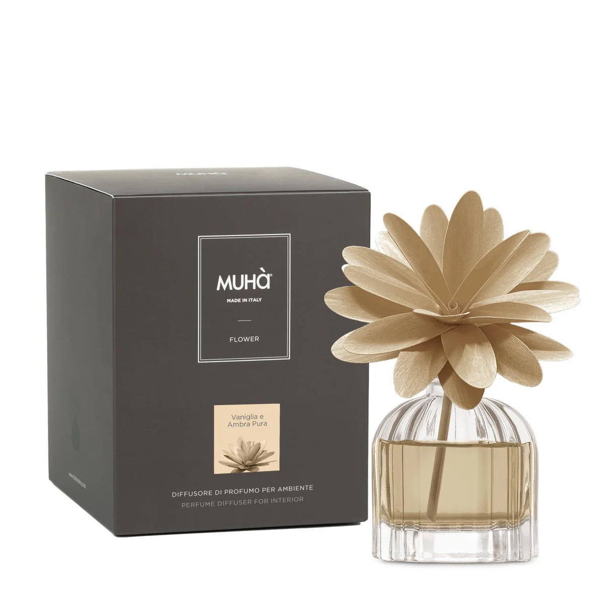 MUHA' Profumatore d'Ambiente Diffusore Flower 60ml Vaniglia e Ambra Pura