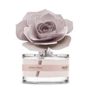 Diffusore a bastoncini Muha Rosa in vetro con fiore 50 ml Ambra Antica