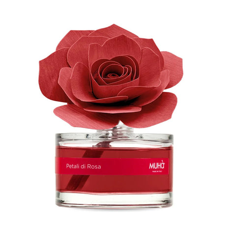 Diffusore a bastoncini Muhà in vetro con fiore decorativo Petali di Rosa