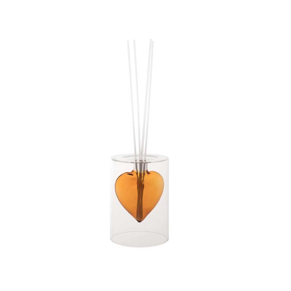 BRANDANI Diffusore di Fragranza Cuore Ambra con Bastoncini in Vetro 14cm
