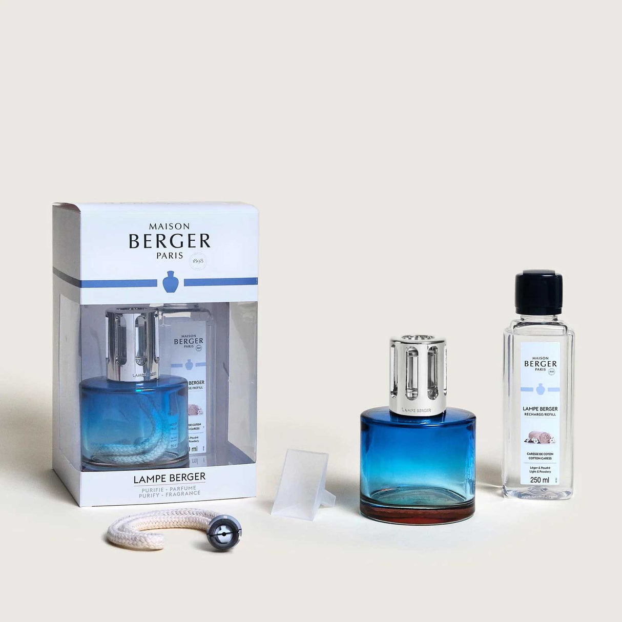 LAMPE BERGER Lampada Catalitica Pure Blue con 250ml Caresse de Coton