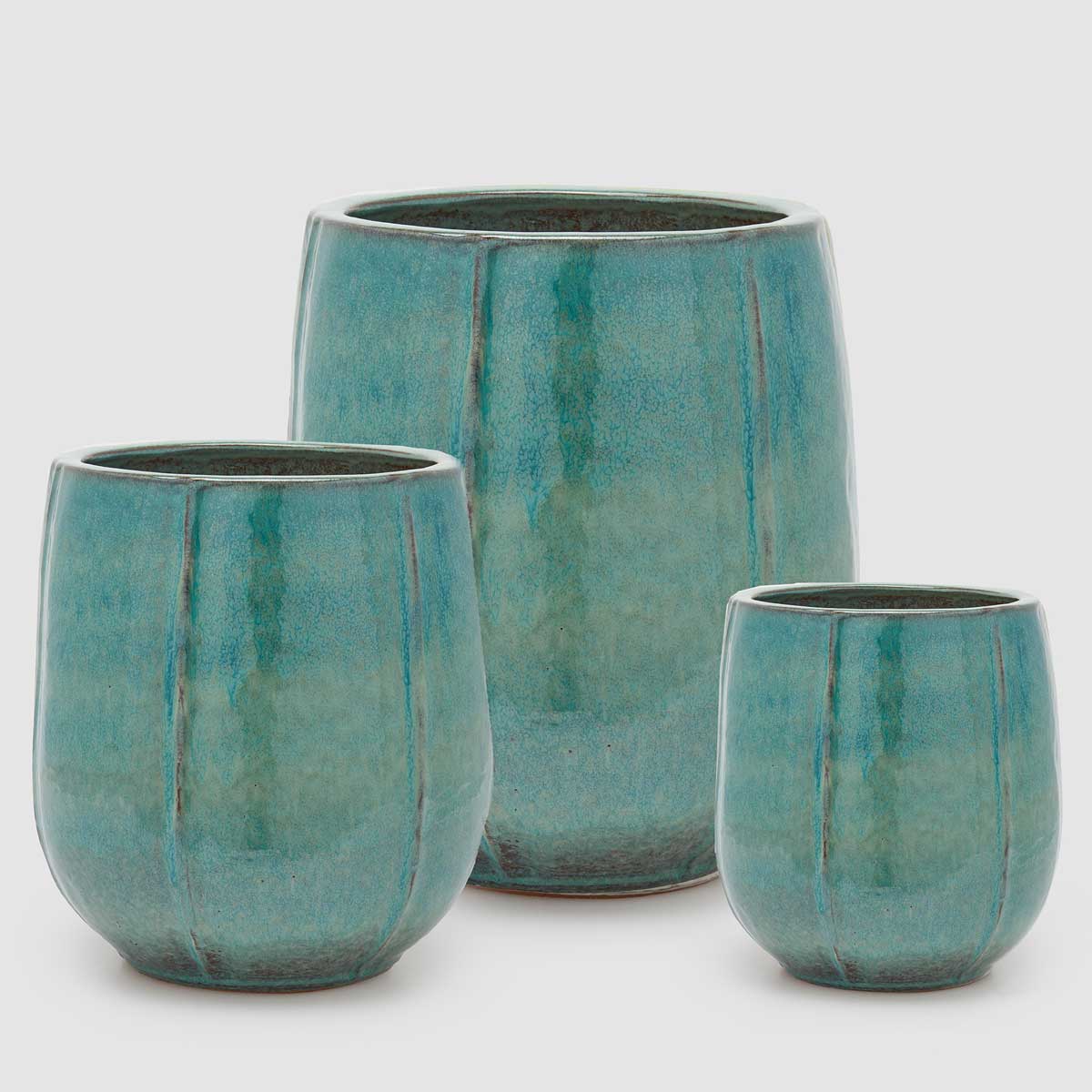 EDG Enzo De Gasperi Vaso Porta Piante Atlas Spicchi in Ceramica Grande 70x56cm Turchese