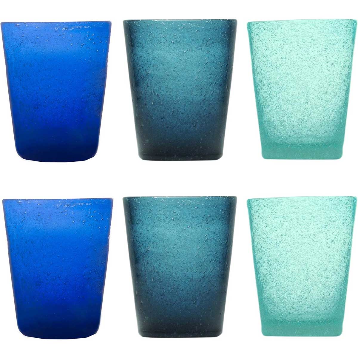 MEMENTO Bicchieri Acqua Colorati Oceano Set 6 Pezzi 250ml Pasta di Vetro