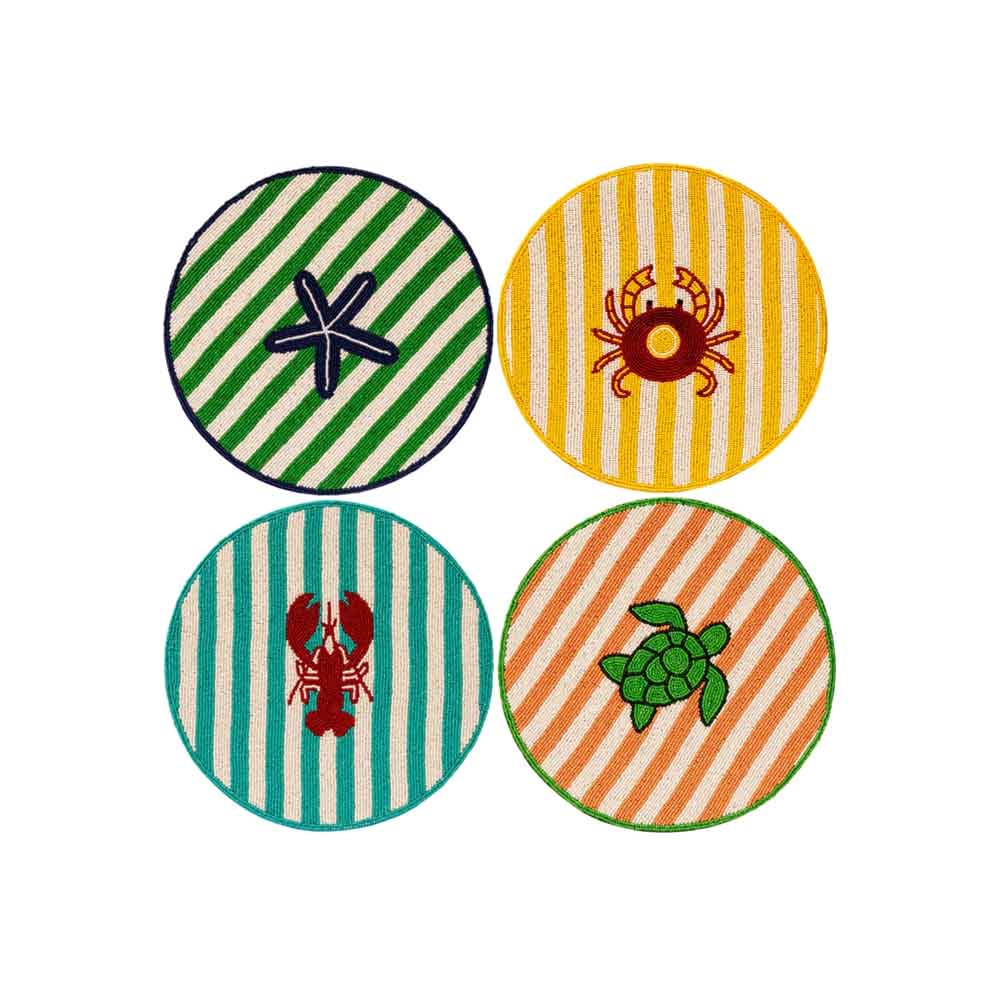 PALAIS ROYAL Set 4 Tovagliette Mare con Perline 37cm in Vetro
