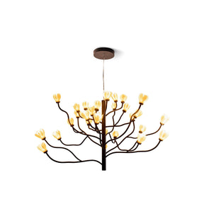 Lampada a sospensione Mokuren Lladrò in porcellana bianca 80x140 cm