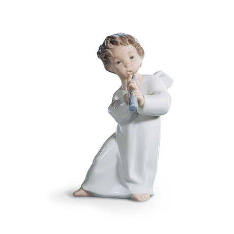 Statuina Angioletto con flauto Lladrò in porcellana 16x8x10 cm