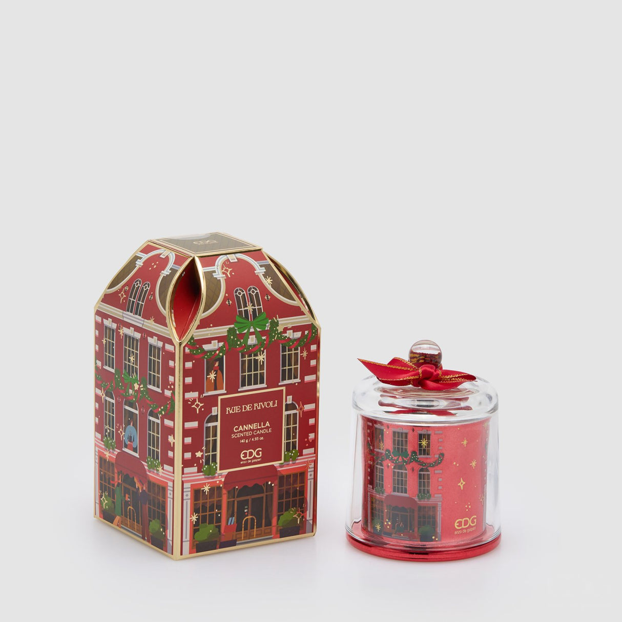 EDG Enzo De Gasperi Candela Natalizia Profumata Rue de Rivoli Rosso in Vetro e Cera 12cm