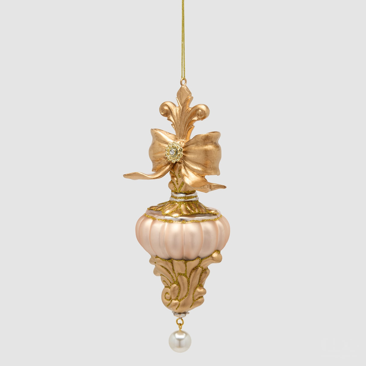 EDG Enzo De Gasperi Addobbo Natalizio a Trottola con Fiocco Oro in Vetro 20,5x7cm