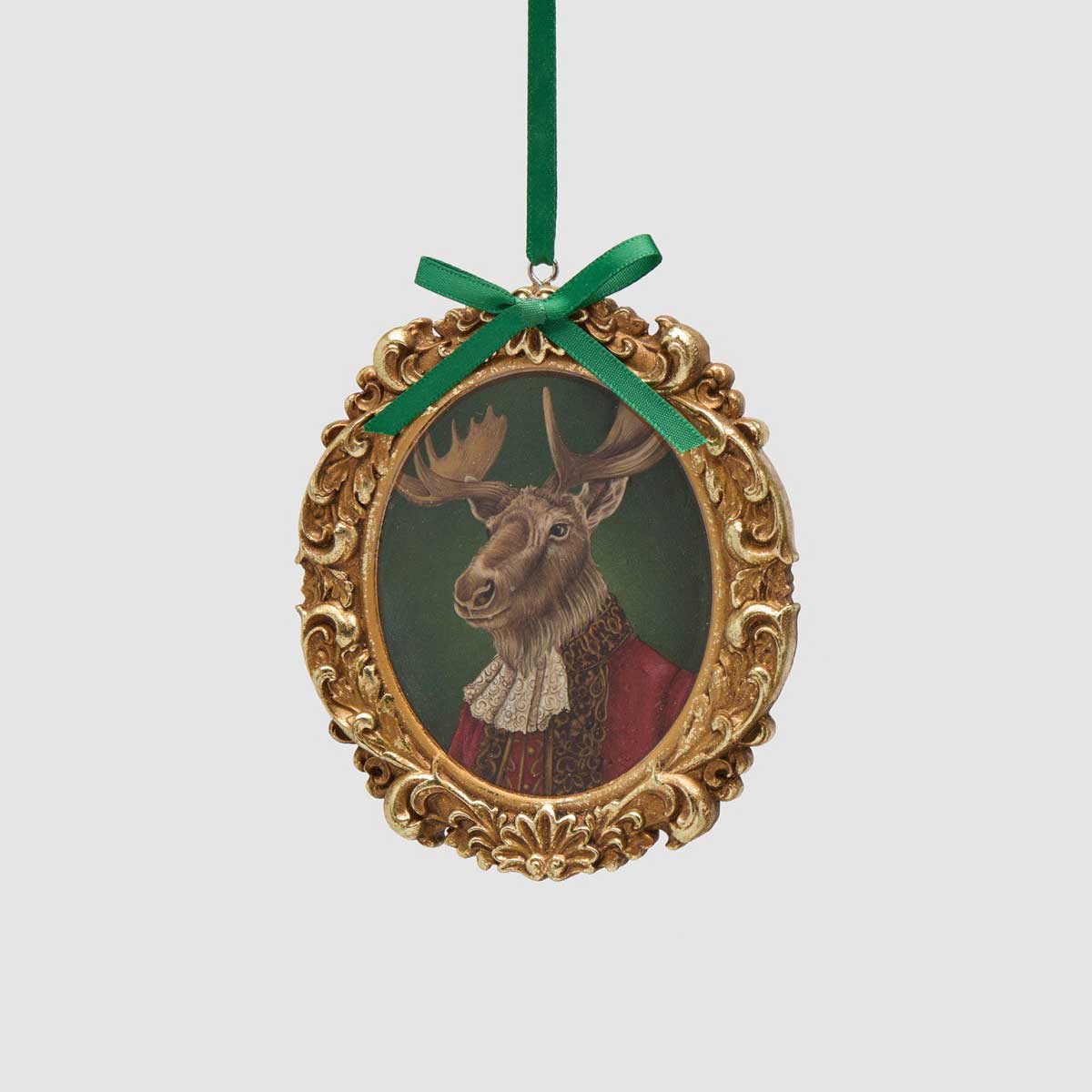 EDG Enzo De Gasperi Addobbo Natalizio Cornice con Alce Verde e Oro in Poliresina 12cm