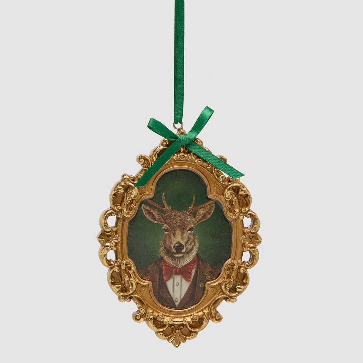 EDG Enzo De Gasperi Addobbo Natalizio Cornice con Cervo Verde e Oro in Poliresina 12cm