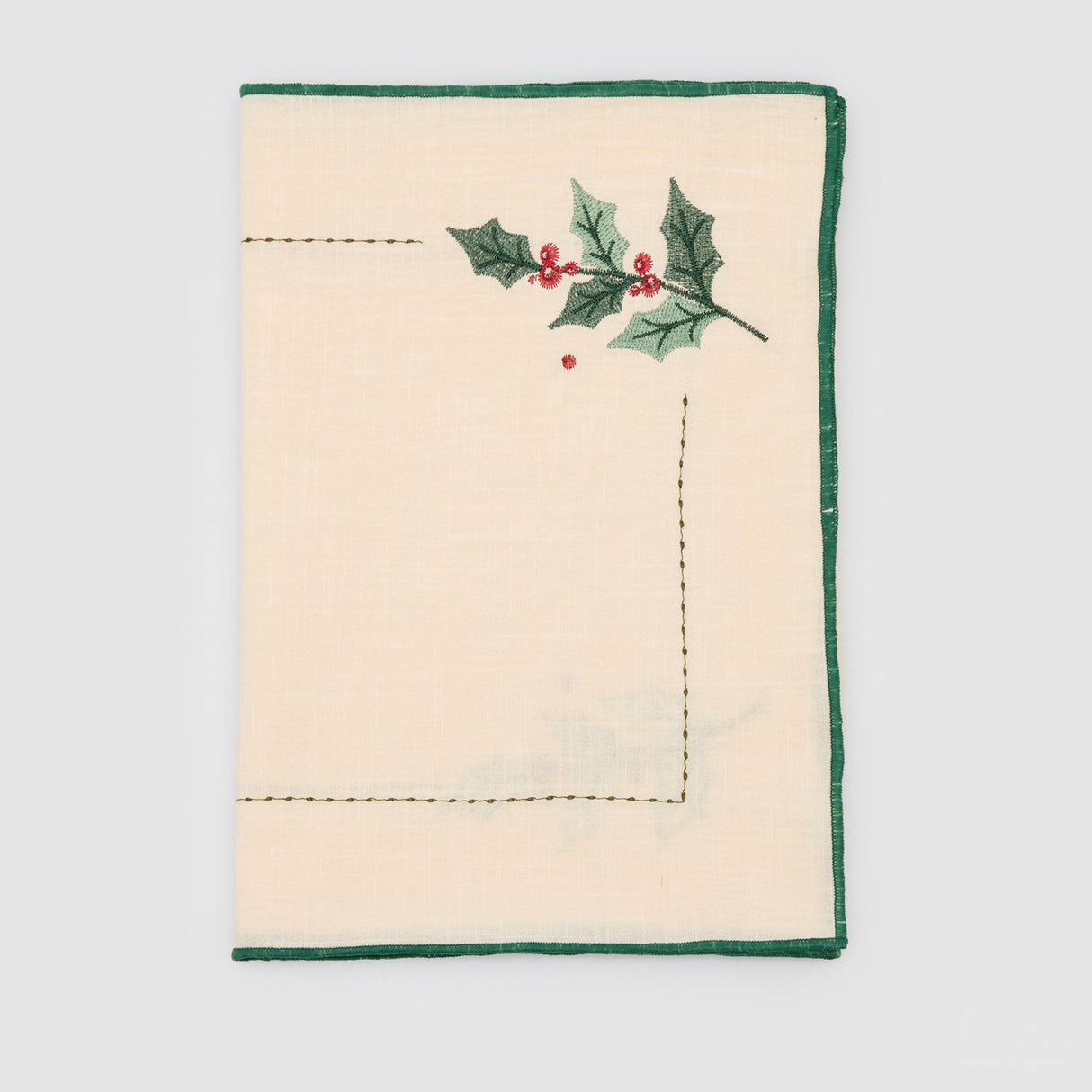 EDG Enzo De Gasperi Runner Natalizio Agrifoglio Bianco e Verde in Cotone 30x180cm