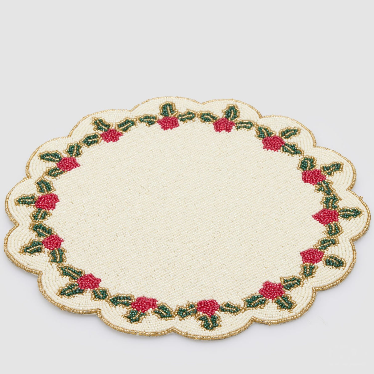 EDG Enzo De Gasperi Sottopiatto Natalizio Agrifoglio Bianco e Rosso in Vetro 35cm