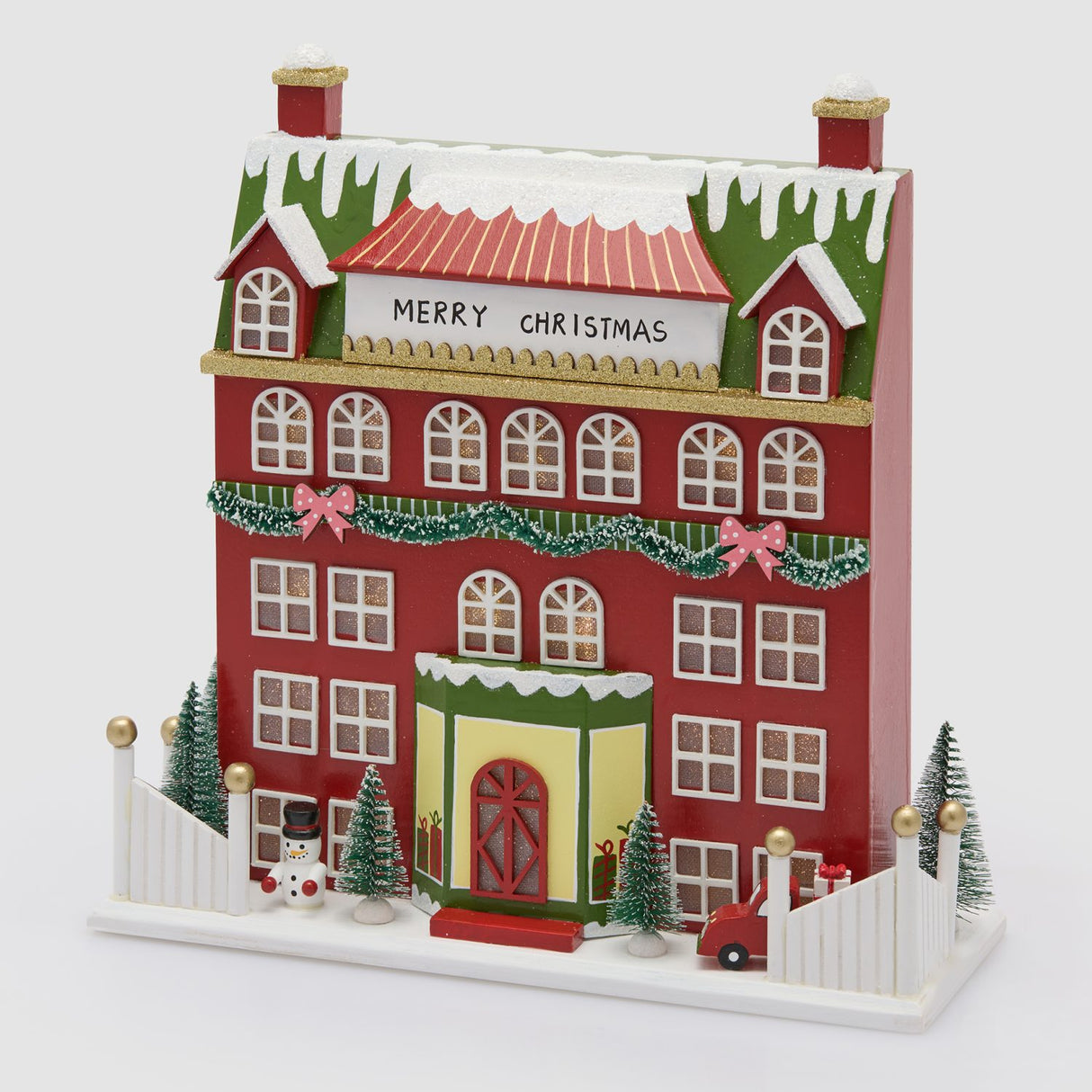 EDG Enzo De Gasperi Diorama Natalizio Casetta Luminosa a LED Rosso scuro in Legno 33x33x12cm