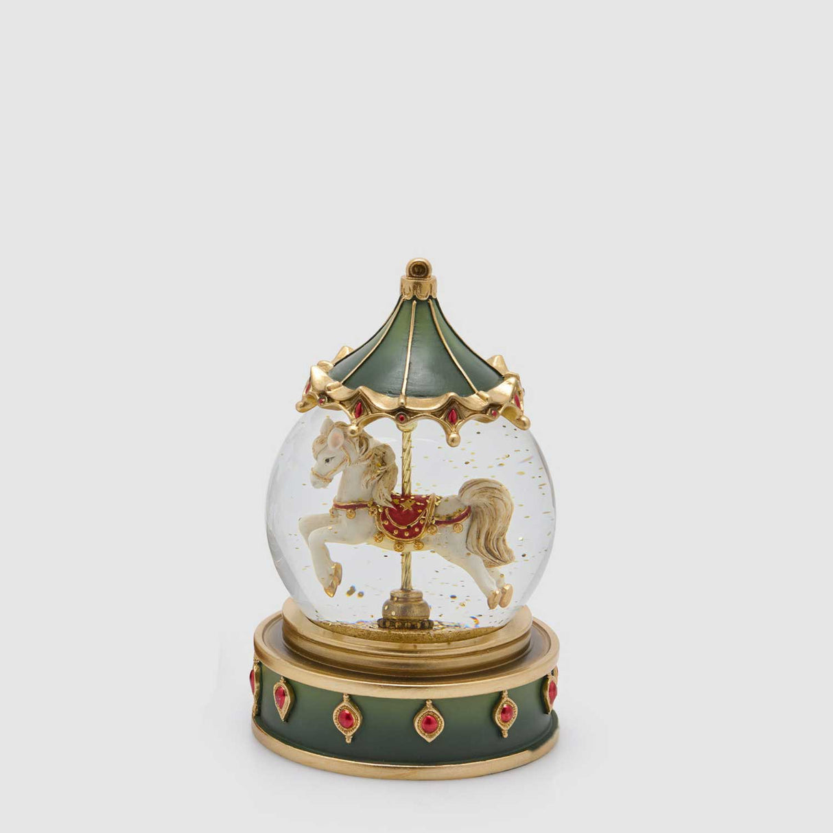 EDG Enzo De Gasperi Palla di Neve Natalizia Cavallo da Giostra Verde in Vetro 17x11cm