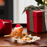 VILLEROY & BOCH Ciotola Natalizia Foglia con Pettirosso Toy's Fantasy in Porcellana 9cm