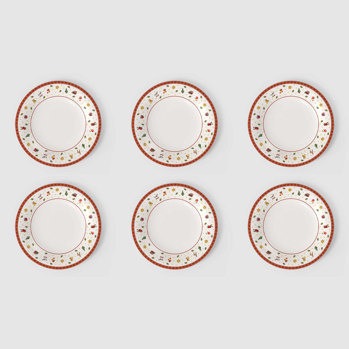 VILLEROY & BOCH Set 6 Piatti Piani Natalizi Toy's Delight Specials Rosso e Bianco in Porcellana Premium 27cm