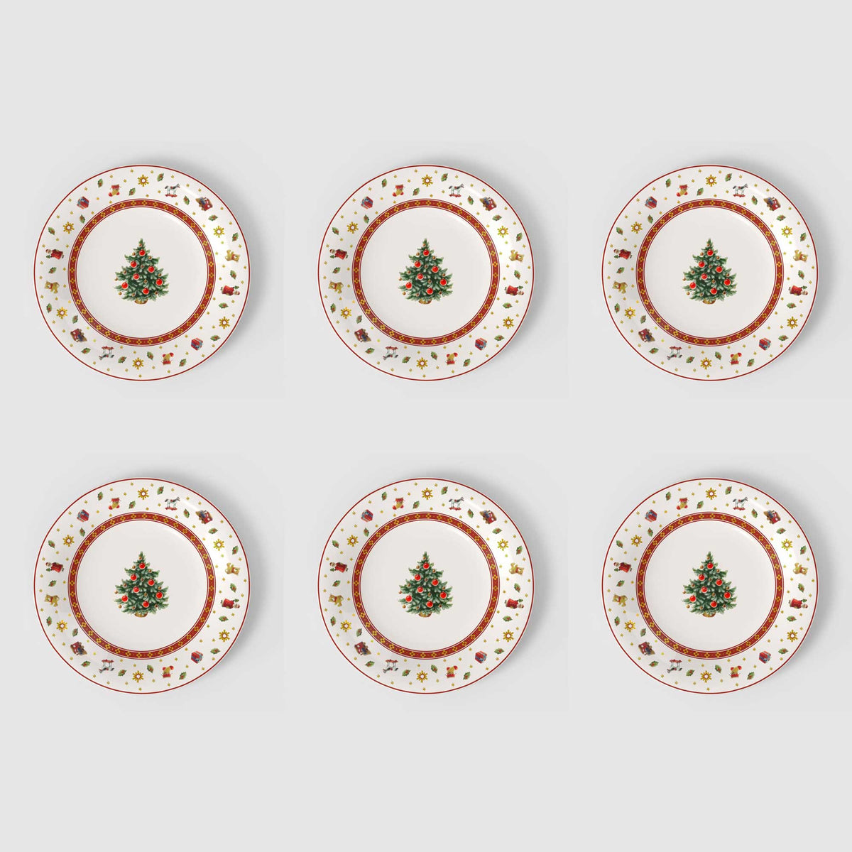 VILLEROY & BOCH Set 6 Piatti Dessert Natalizi Toy's Delight Specials Rosso e Bianco in Porcellana Premium 21,5cm