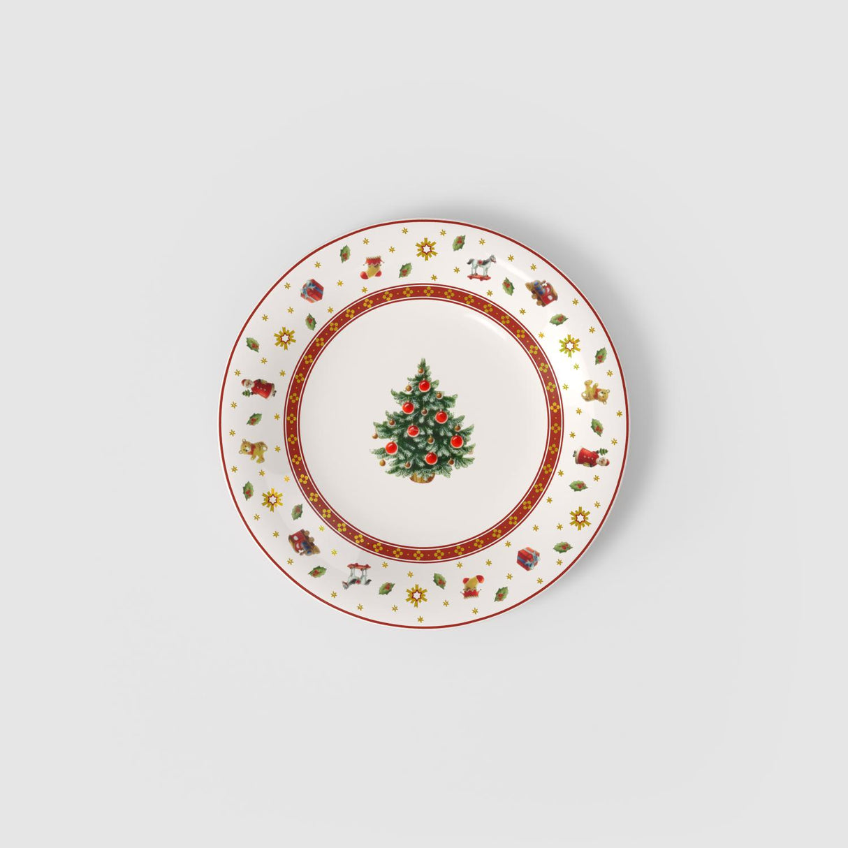 VILLEROY & BOCH Set 6 Piatti Dessert Natalizi Toy's Delight Specials Rosso e Bianco in Porcellana Premium 21,5cm