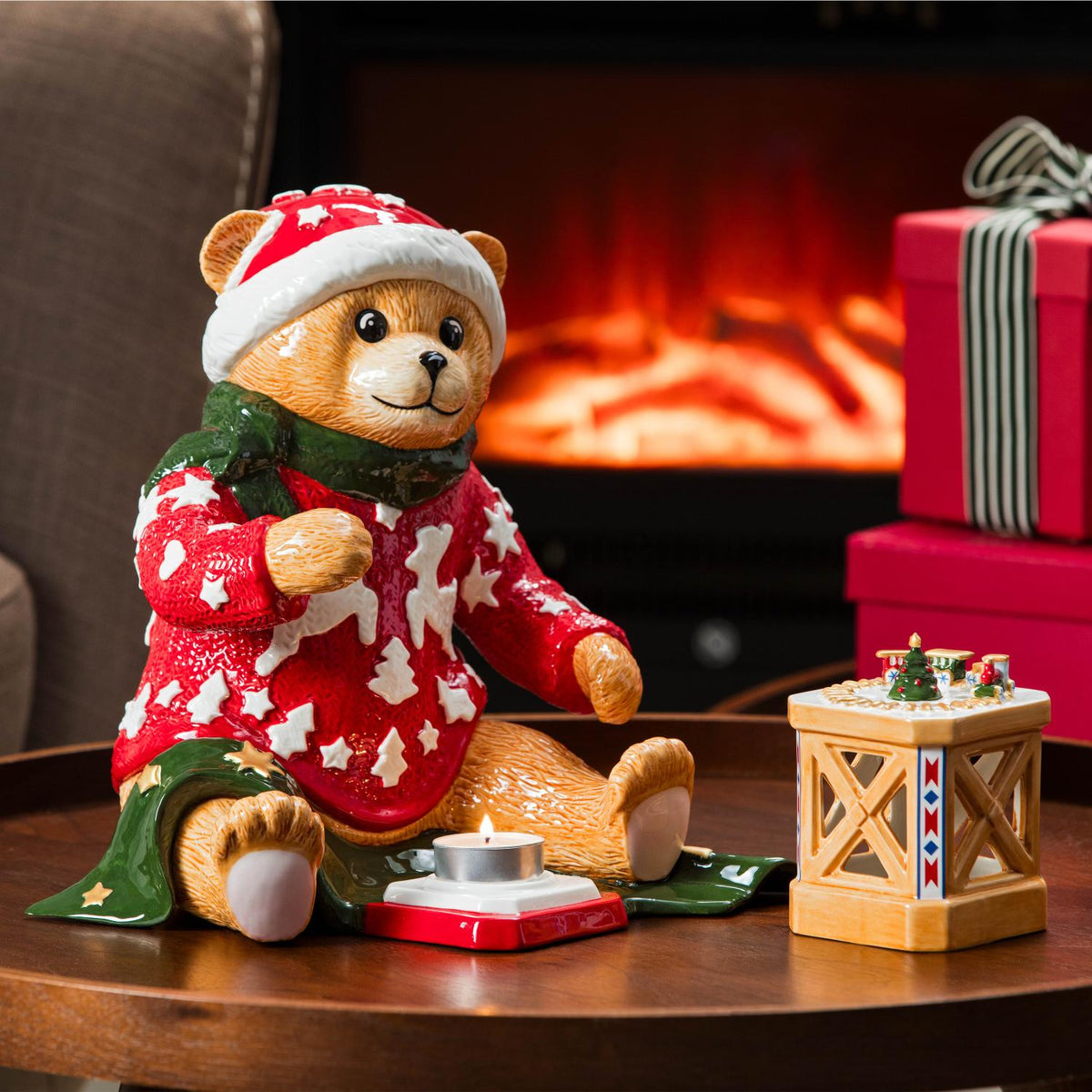 VILLEROY & BOCH Statuina Natalizia Orsetto con Lanterna Christmas Toys Memory in Porcellana 25cm