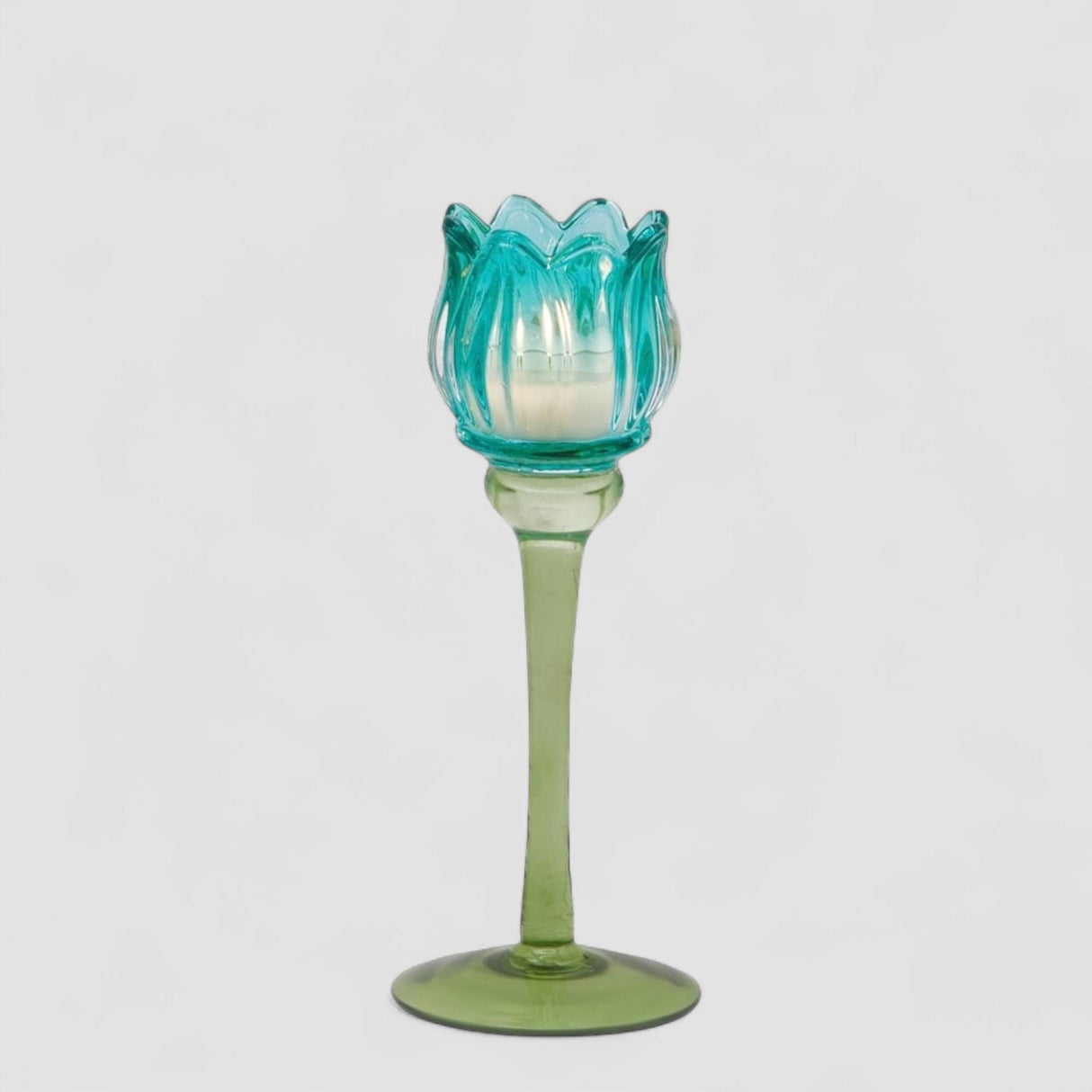 Portacandela Tulipano EDG in vetro blu altezza 22 cm