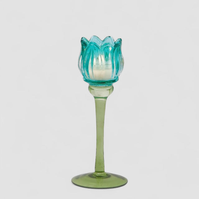 Portacandela Tulipano EDG in vetro blu altezza 22 cm