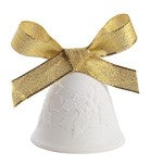 Campana di Natale NAO in porcellana con decoro vischio a rilievo 6x6 cm