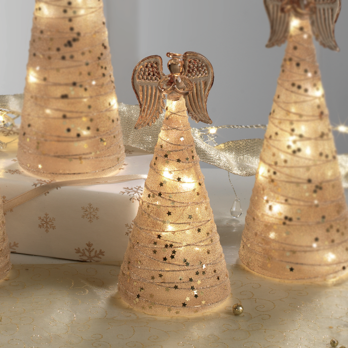 Angelo di Natale Mascagni Casa in vetro arancione con LED 19 cm