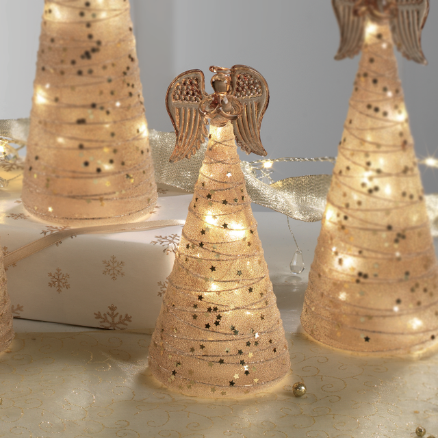 Angelo di Natale Mascagni Casa in vetro arancione con LED 19 cm