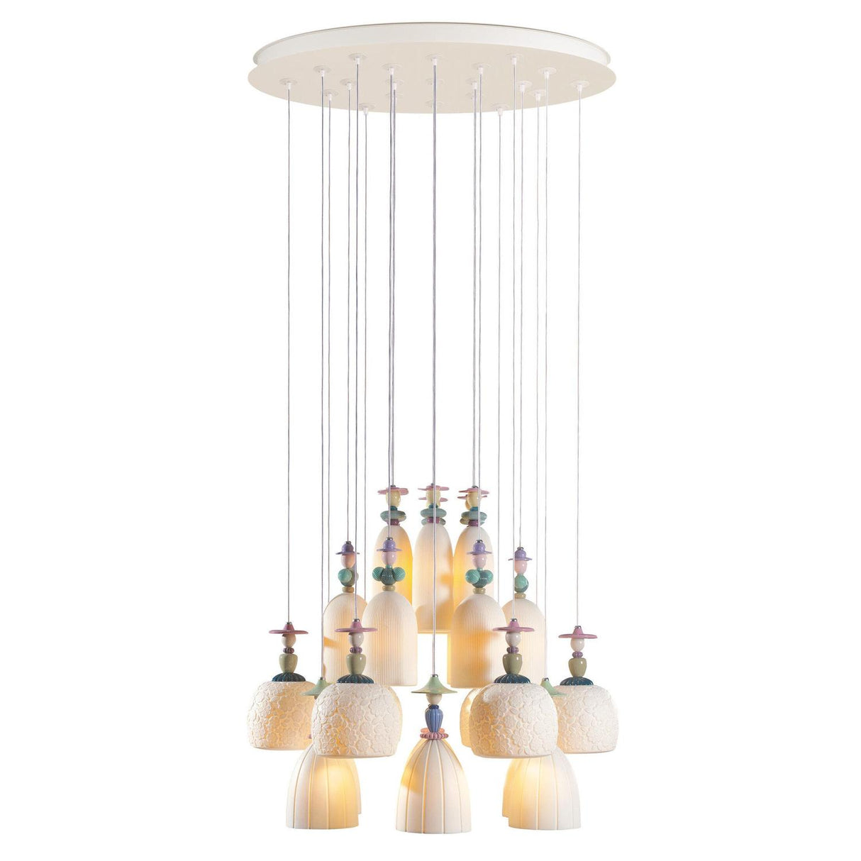 Lampadario Mademoiselle Lladrò in porcellana opaca e lucida 24 luci