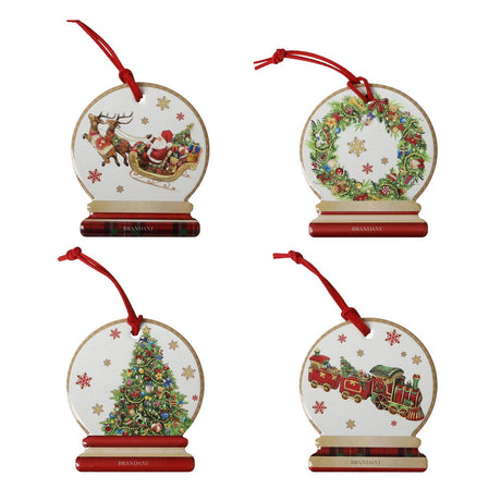 Set 4 sottomoka Brandani in ceramica e sughero con decori natalizi 9,5x8,5 cm