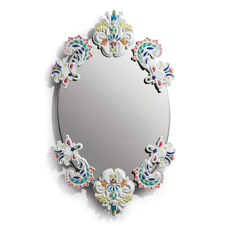 Specchio da parete ovale Lladrò in porcellana decorata 92x53 cm