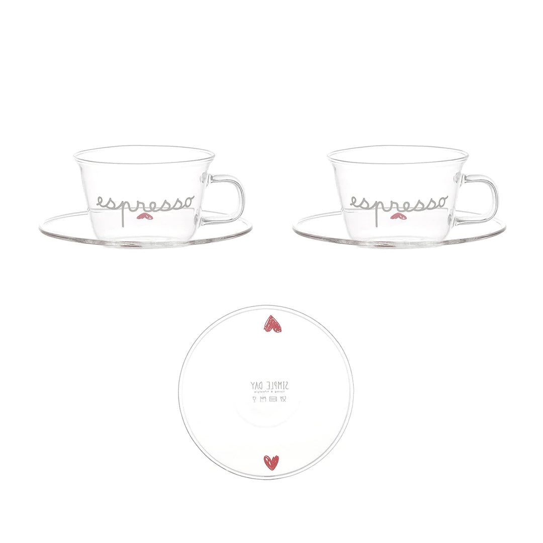 Set 2 tazze caffè Simple Day in vetro borosilicato con decori bianchi