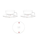 Set 2 tazze caffè Simple Day in vetro borosilicato con decori bianchi