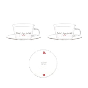 Set 2 tazze caffè Simple Day in vetro borosilicato con decori bianchi