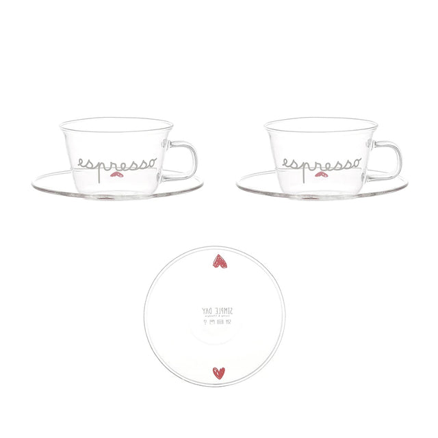 Set 2 tazze caffè Simple Day in vetro borosilicato con decori bianchi