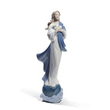 Statuina Vergine Maria Lladrò in porcellana lucida con manto blu 31x10 cm