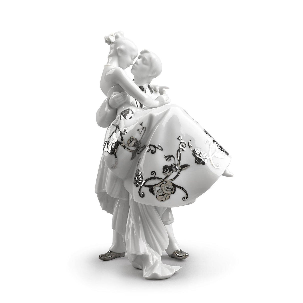 Statuina coppia Il Giorno Più Felice Lladrò porcellana opaca e argento