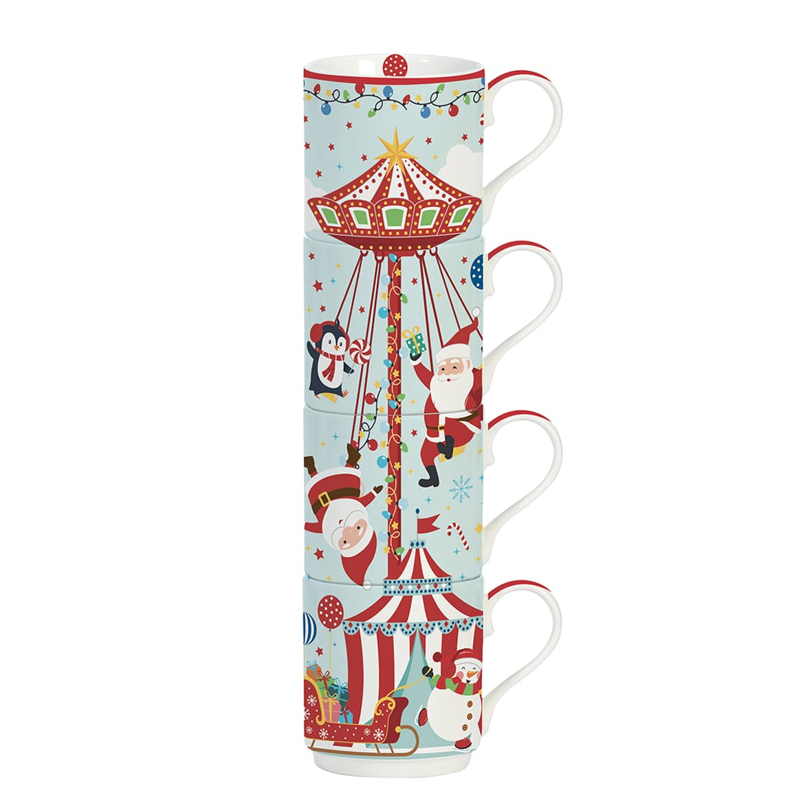 Set 4 tazze impilabili Easy Life in porcellana decoro natalizio 275 ml