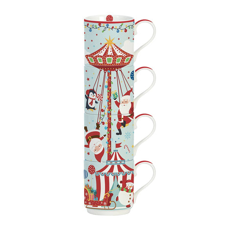 Set 4 tazze impilabili Easy Life in porcellana decoro natalizio 275 ml