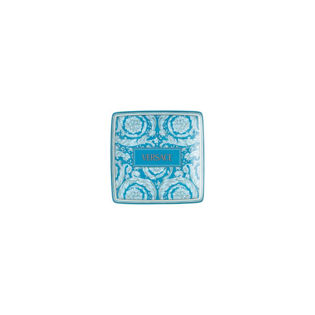 Ciotola Barocco Versace in porcellana azzurra quadrata 12x12 cm