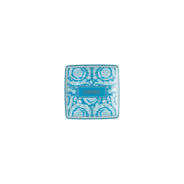 Ciotola Barocco Versace in porcellana azzurra quadrata 12x12 cm