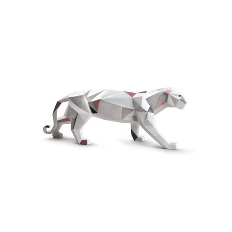 Scultura Pantera Lladrò in porcellana geometrica collezione Origami 19x50 cm