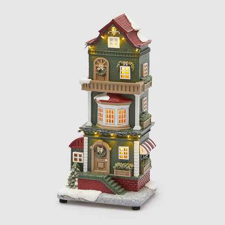 Casetta di Natale EDG in resina con luci LED e decori 36x14,5 cm