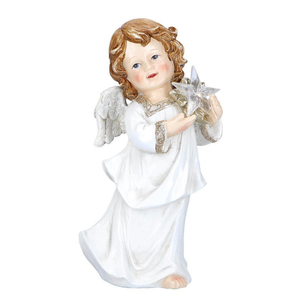 Angelo Putto con Stella Timstor in resina con LED 25,5 cm