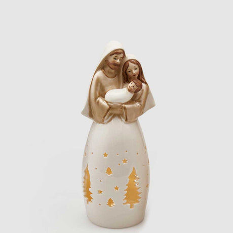 Natività EDG in ceramica con fori a forma di albero e luci LED 24 cm