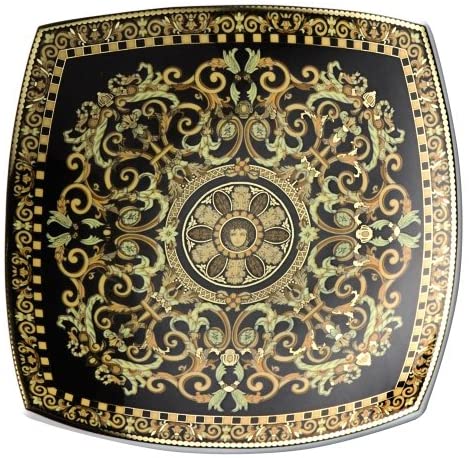 Ciotola quadrata Barocco Versace in porcellana con decori oro 14 cm