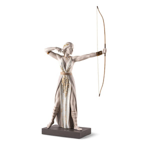 Scultura Diana Lladrò in porcellana opaca con dettagli dorati 87x47 cm