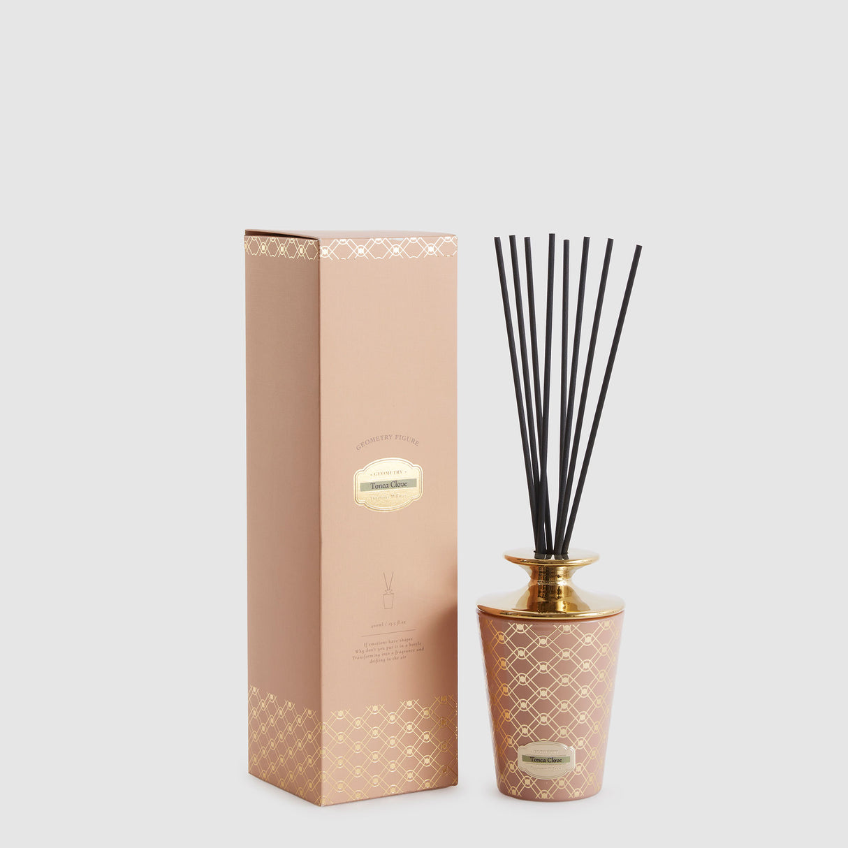 Diffusore a bastoncini EDG Enigma in vetro rosa con decori oro 400 ml