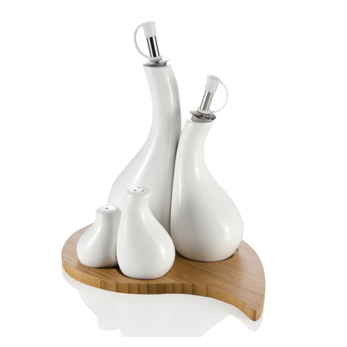 Menage Goccia Brandani in porcellana bianca e supporto in bamboo 24x16 cm