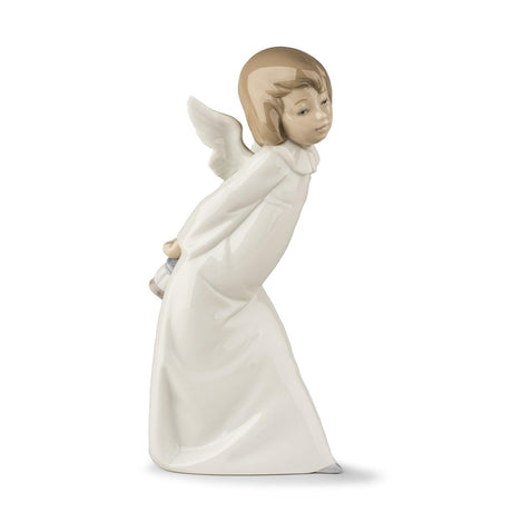 Statuina Angelo con Lanterna Lladrò in porcellana colori pastello 24x12 cm